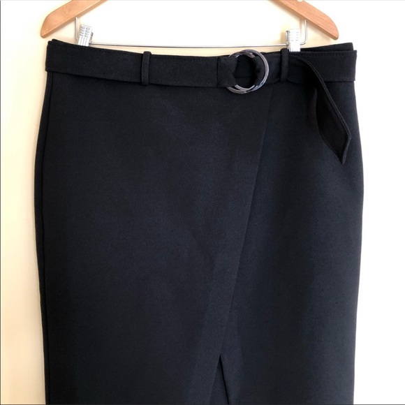 ♦️SOLD♦️TOPSHOP Black Over Lap Front Belted Skirt Sz 12 - Picture 4 of 8